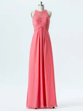 A-line Halter Scoop-Neck Floor-Length Chiffon Bridesmaid Dresses 2866