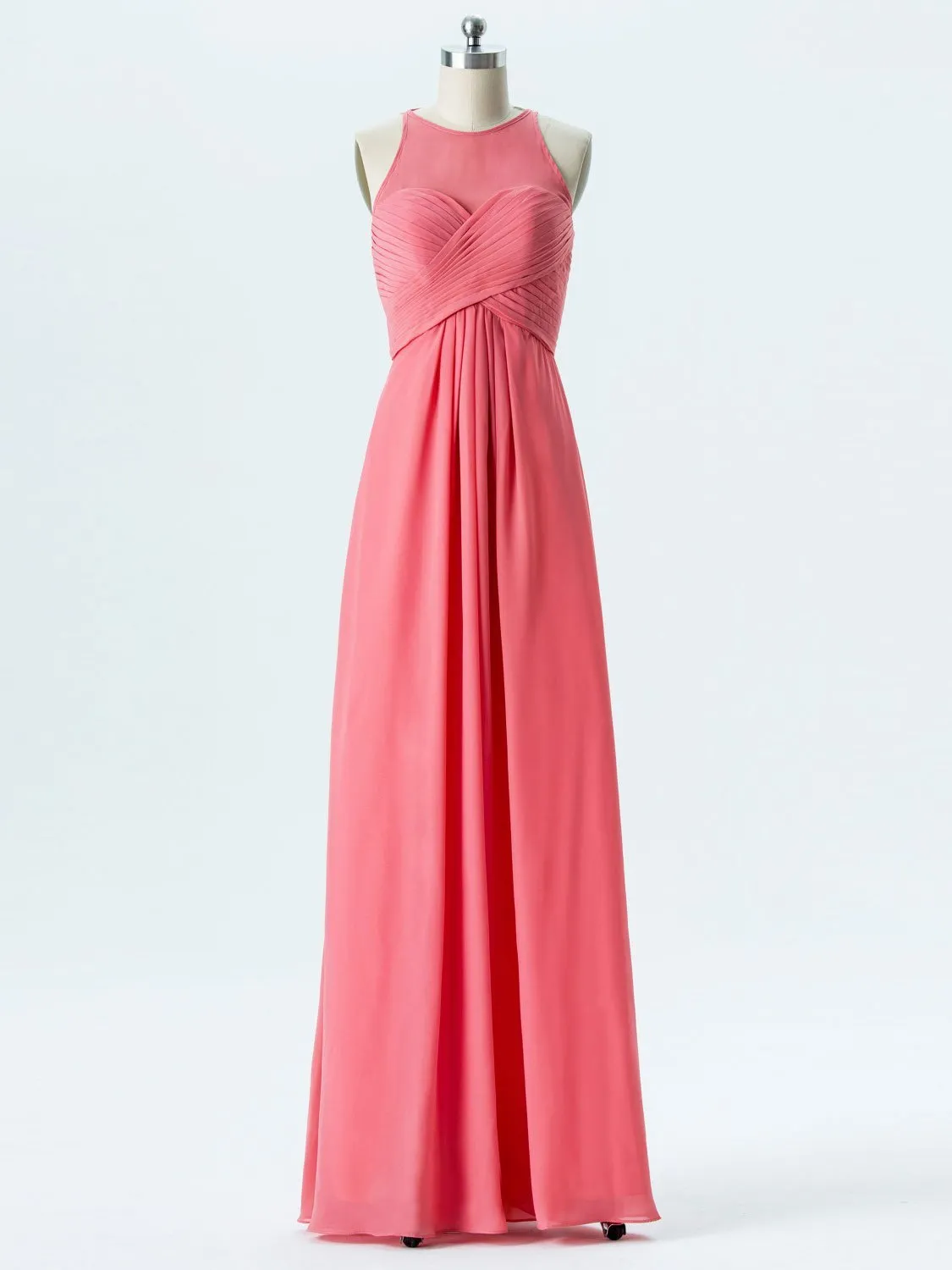 A-line Halter Scoop-Neck Floor-Length Chiffon Bridesmaid Dresses 2866