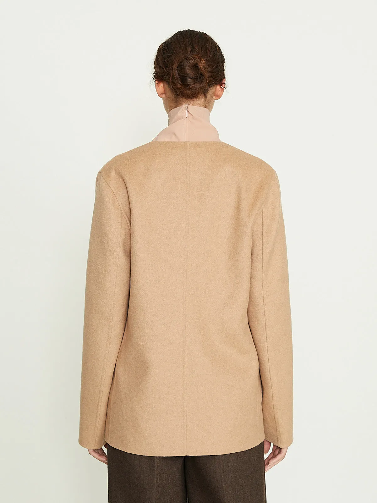 Cirrus Collarless Jacket in Camel/Beige