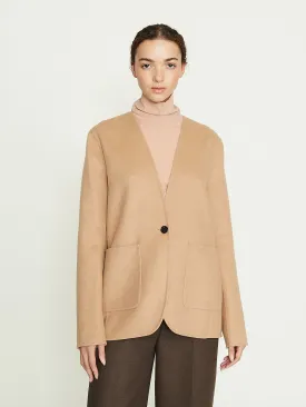 Cirrus Collarless Jacket in Camel/Beige