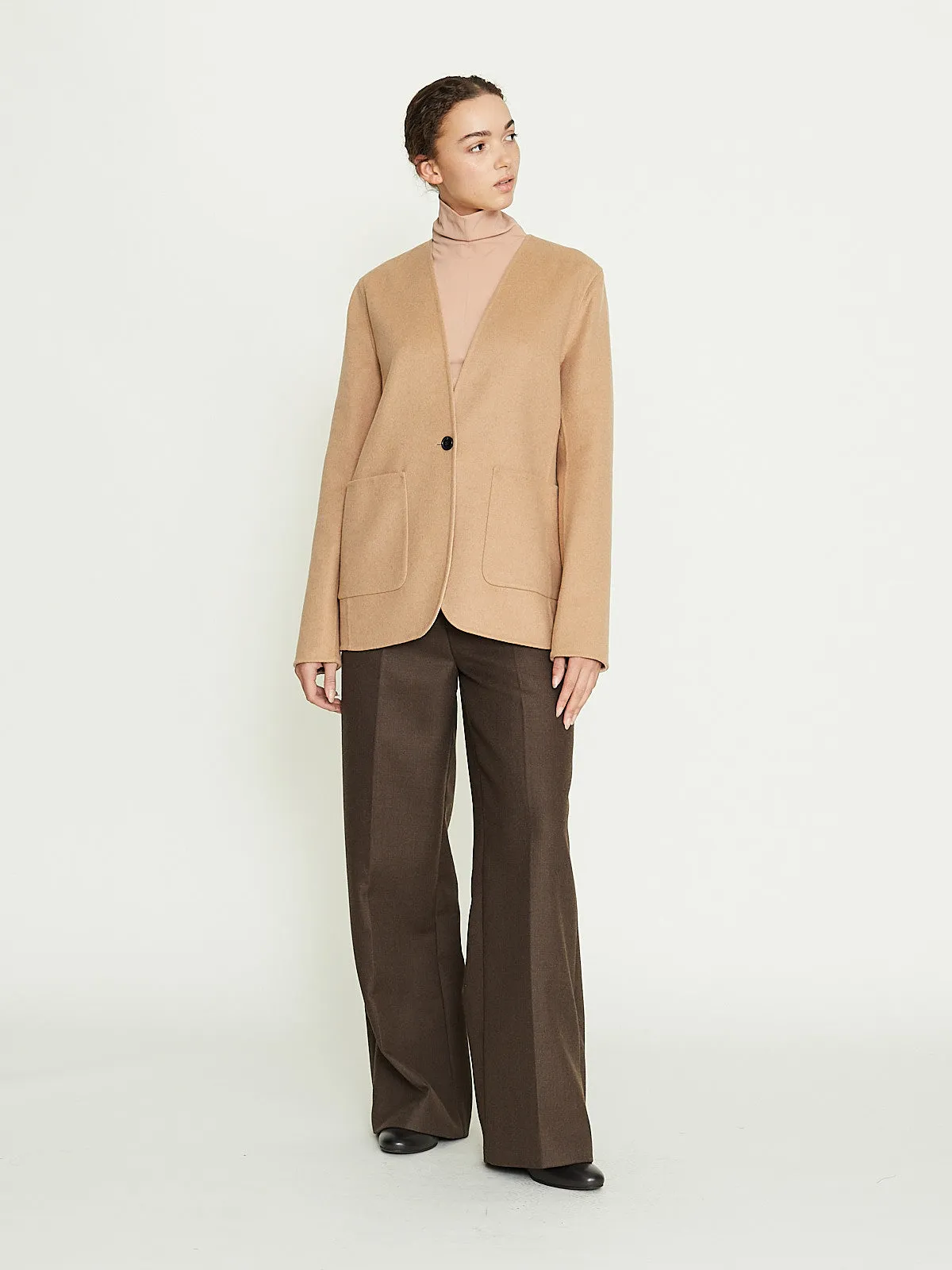 Cirrus Collarless Jacket in Camel/Beige