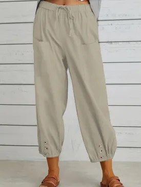 Decorative Button Cropped Pants