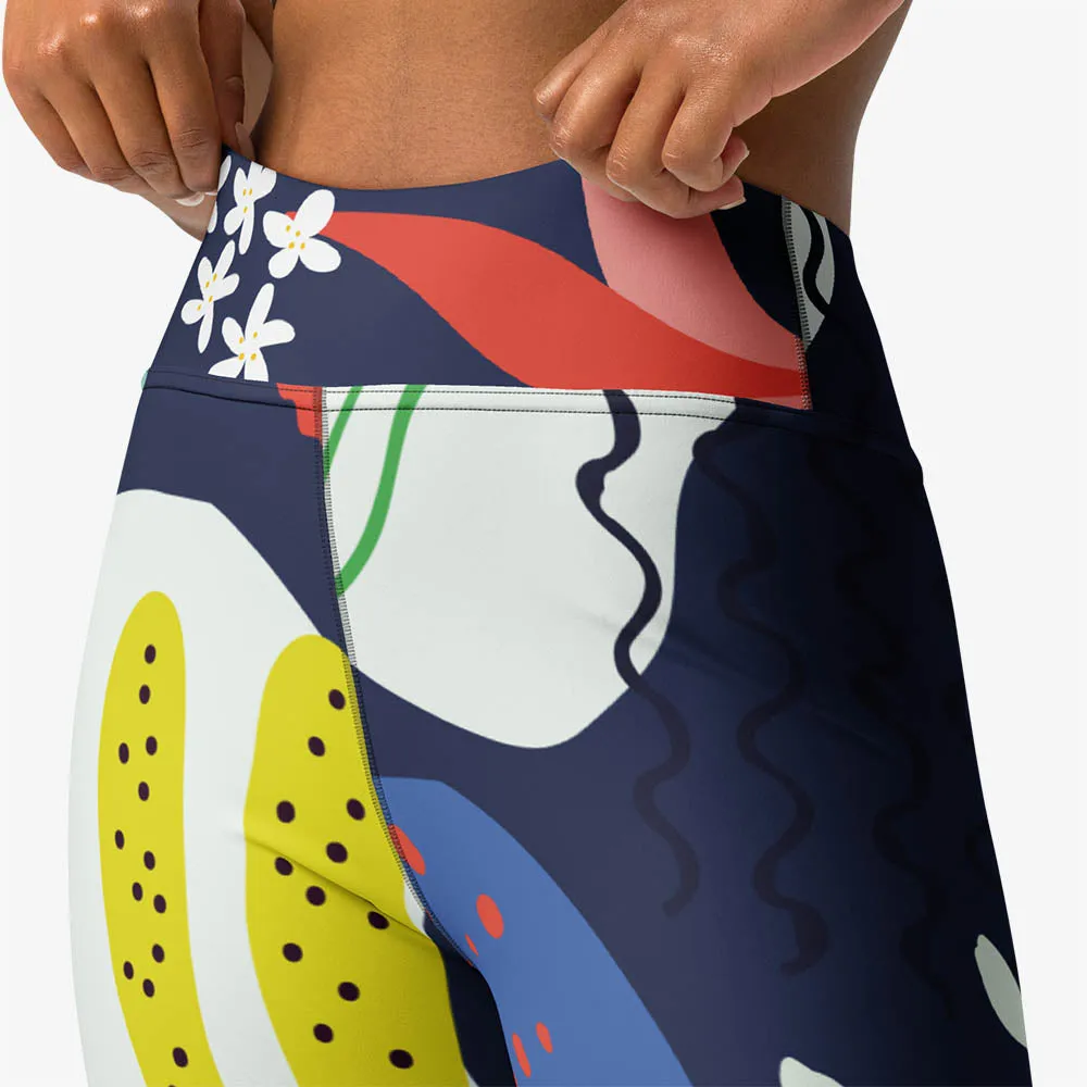 Floral Capris "Fluid Flowers" Blue/Yellow/Red