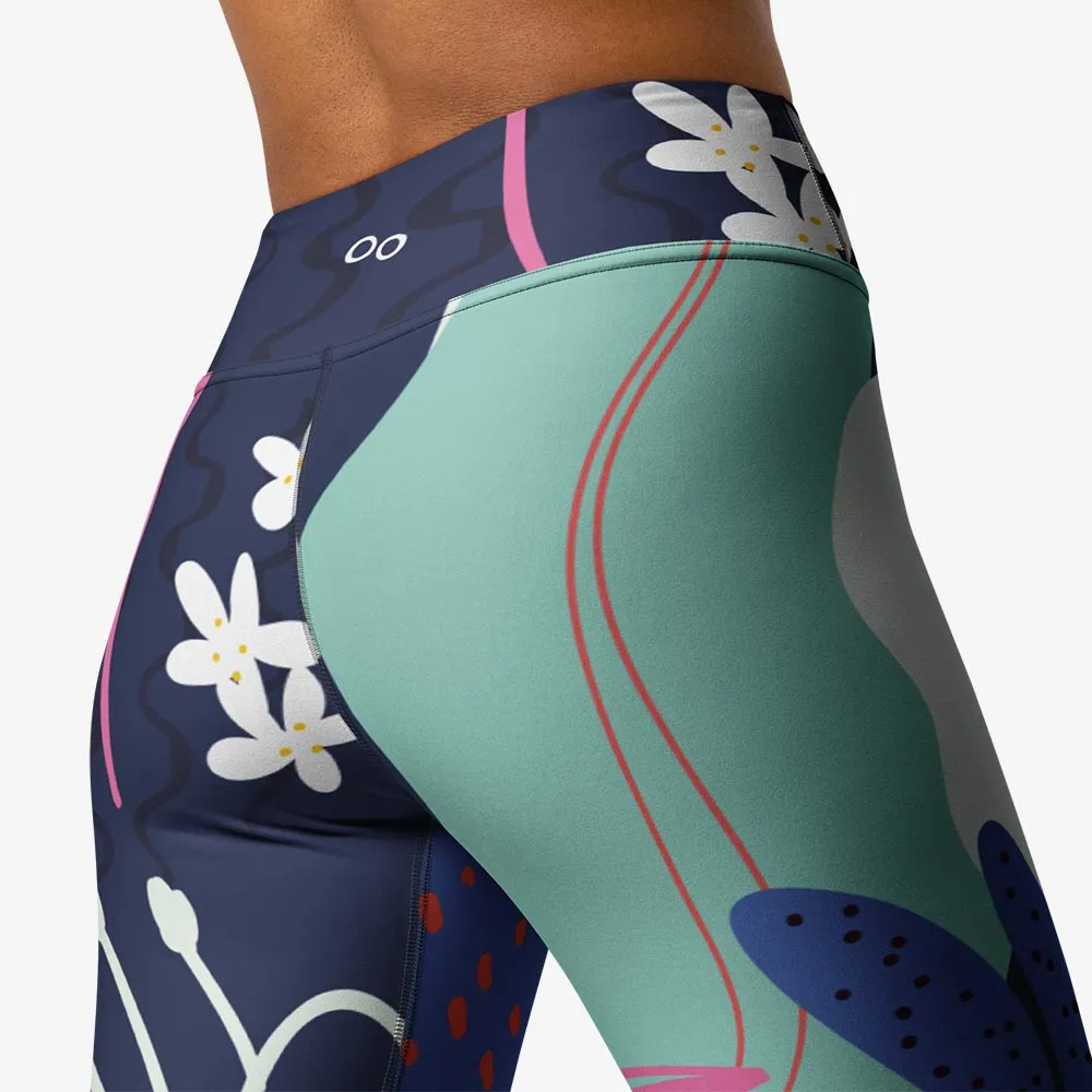 Floral Capris "Fluid Flowers" Blue/Yellow/Red
