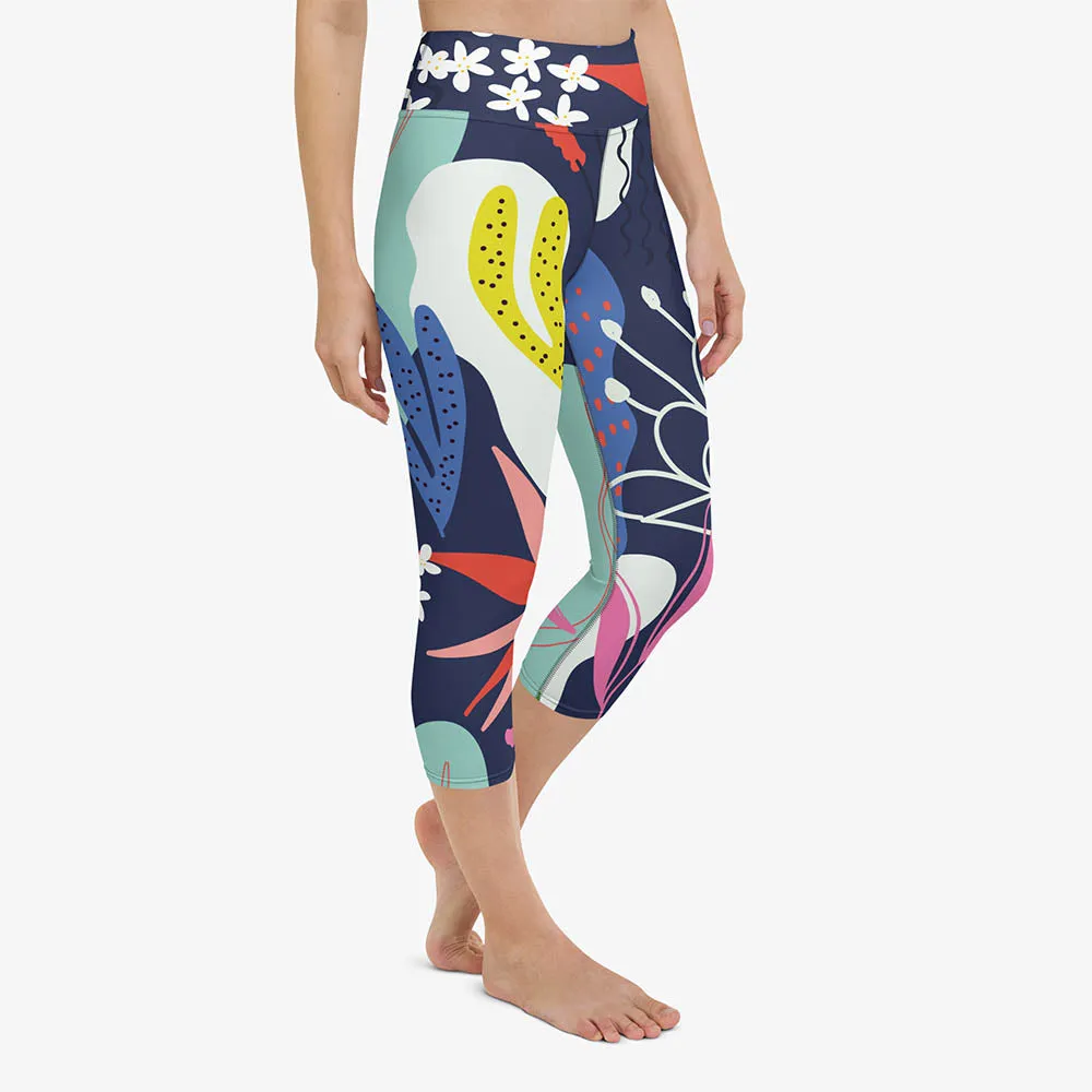Floral Capris "Fluid Flowers" Blue/Yellow/Red