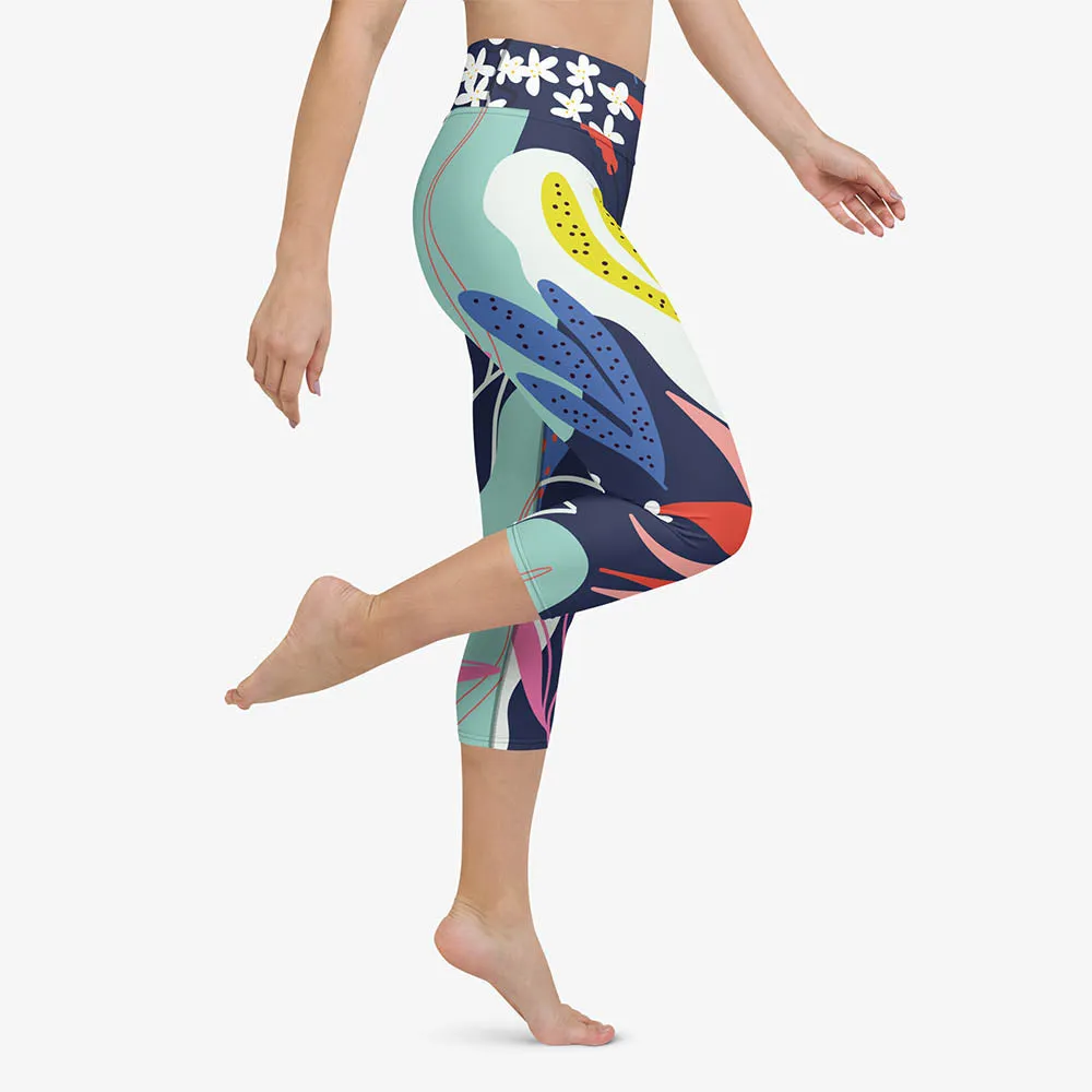Floral Capris "Fluid Flowers" Blue/Yellow/Red