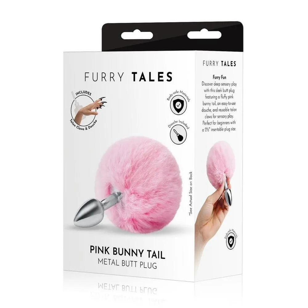 Furry Tales Pink Bunny Tail Metal Butt Plug Set