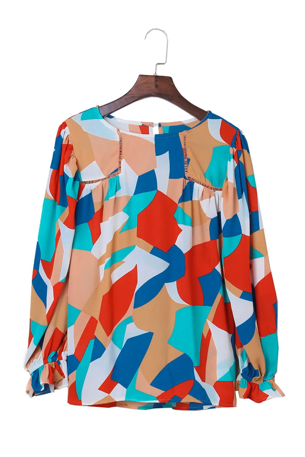 Multicolor Abstract Print Casual Puff Sleeve Blouse