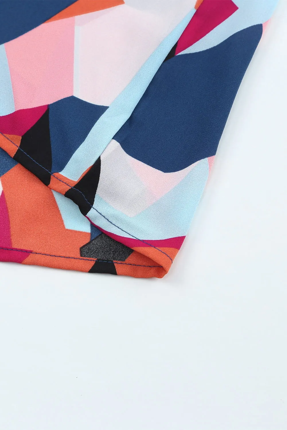 Multicolor Abstract Print Casual Puff Sleeve Blouse