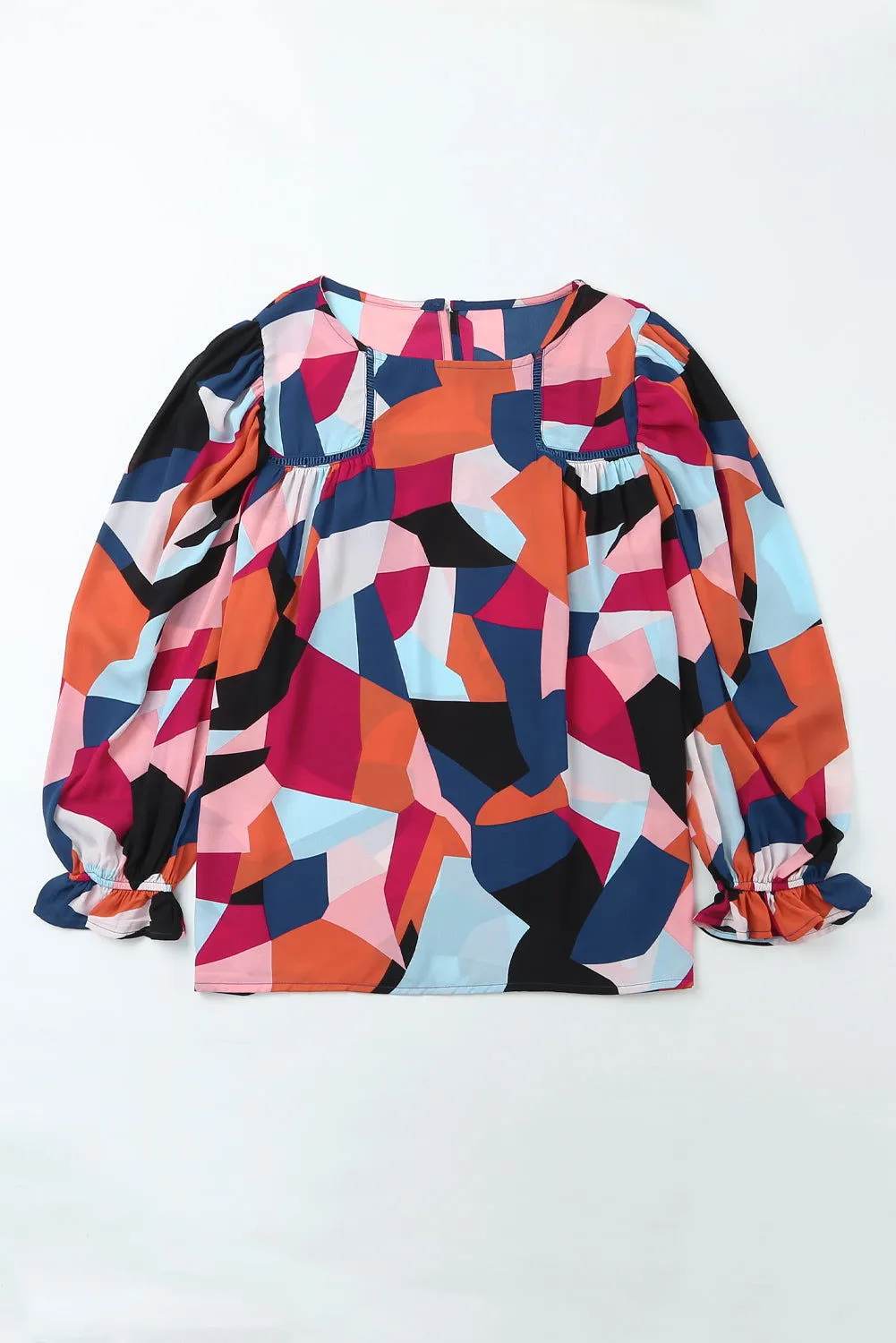 Multicolor Abstract Print Casual Puff Sleeve Blouse
