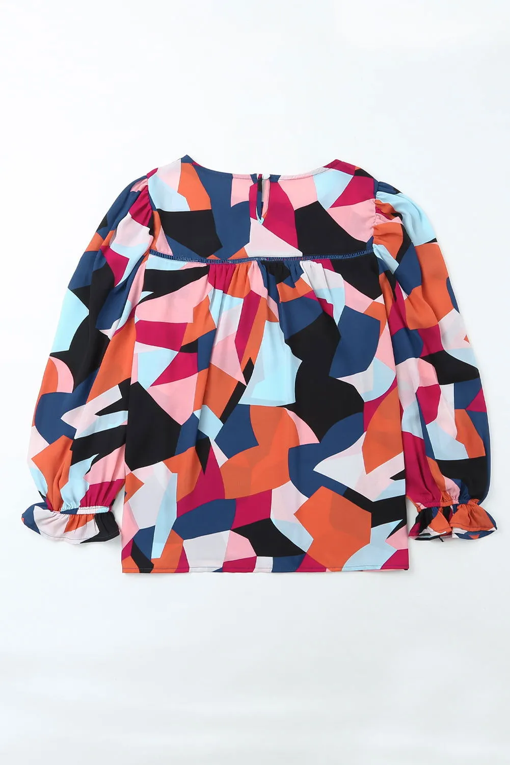Multicolor Abstract Print Casual Puff Sleeve Blouse