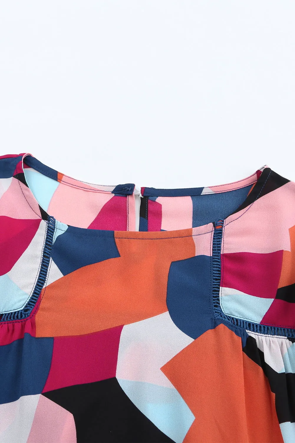 Multicolor Abstract Print Casual Puff Sleeve Blouse