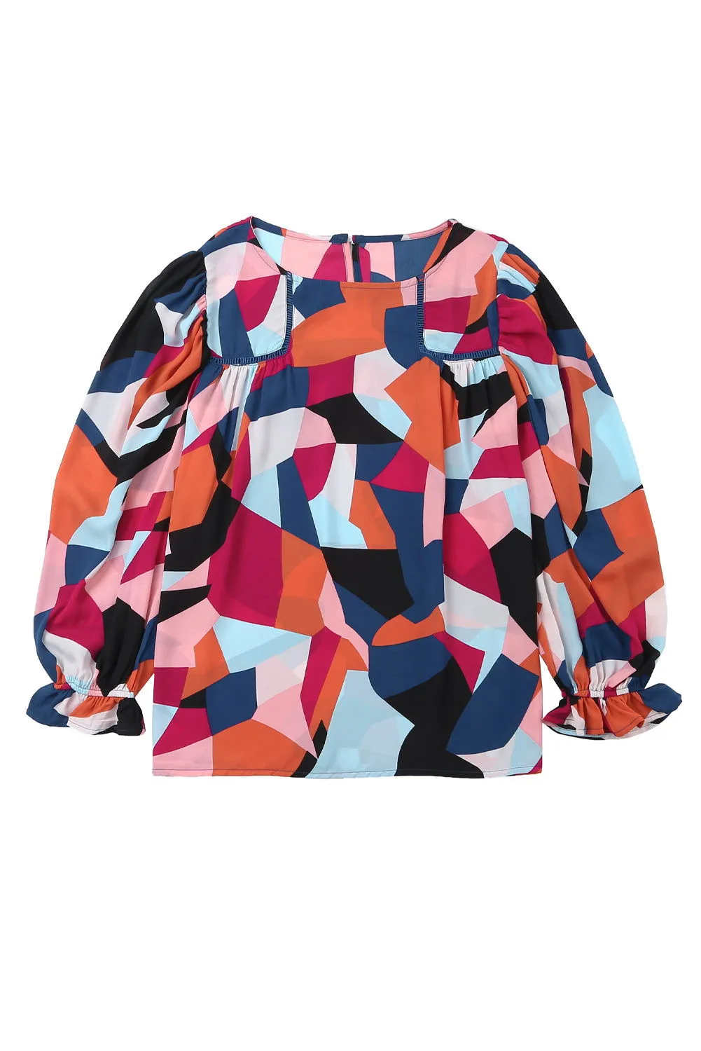 Multicolor Abstract Print Casual Puff Sleeve Blouse