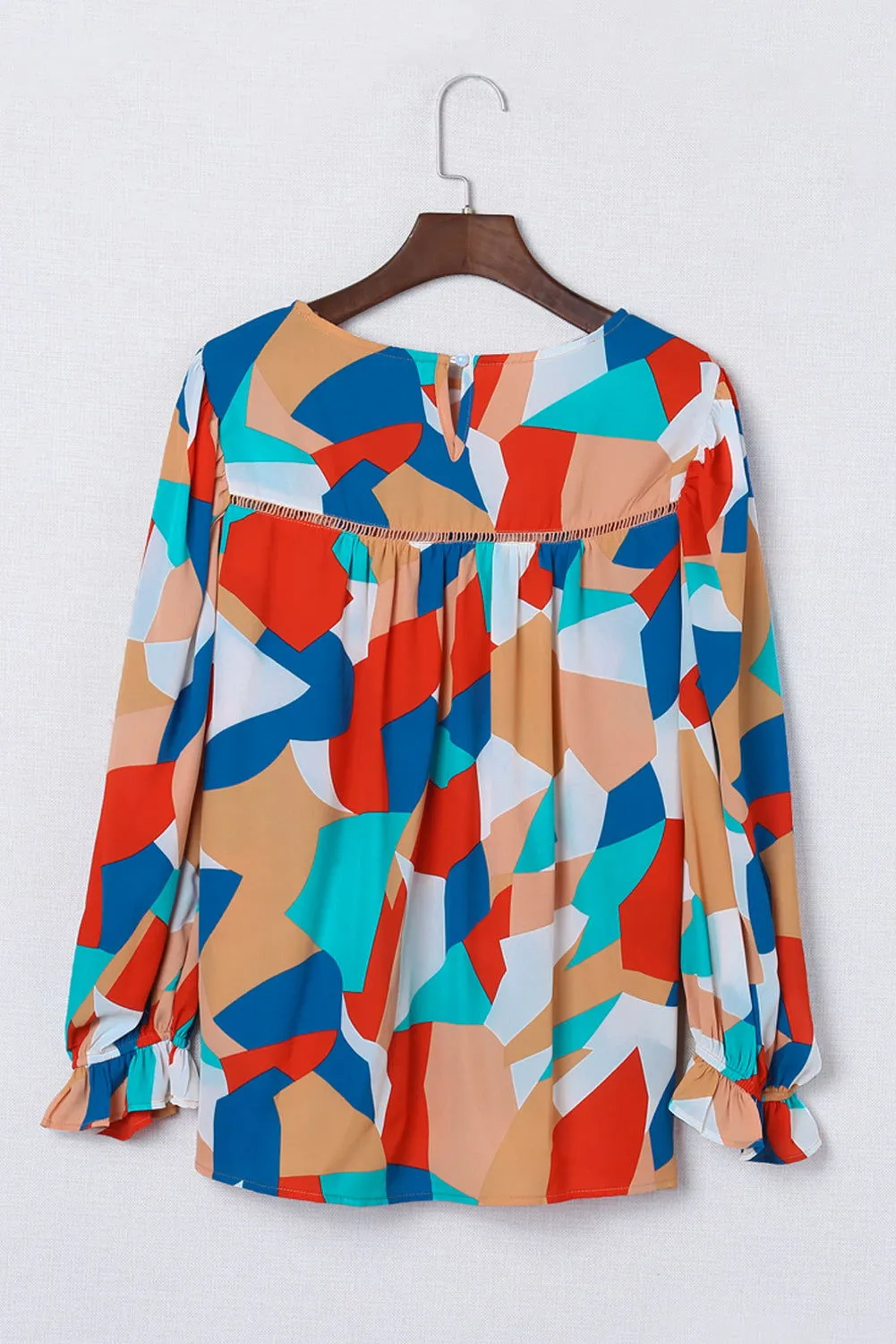 Multicolor Abstract Print Casual Puff Sleeve Blouse