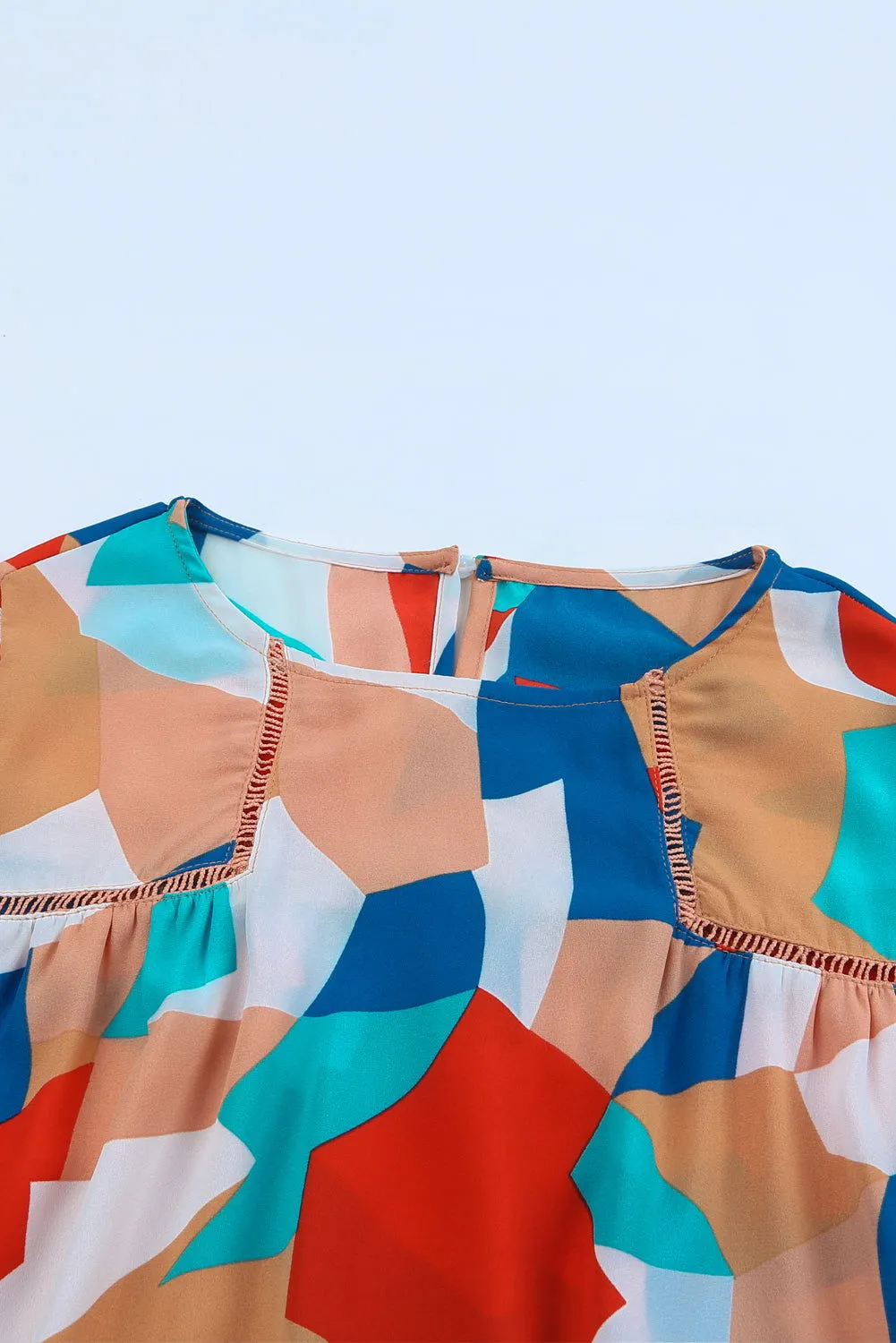 Multicolor Abstract Print Casual Puff Sleeve Blouse