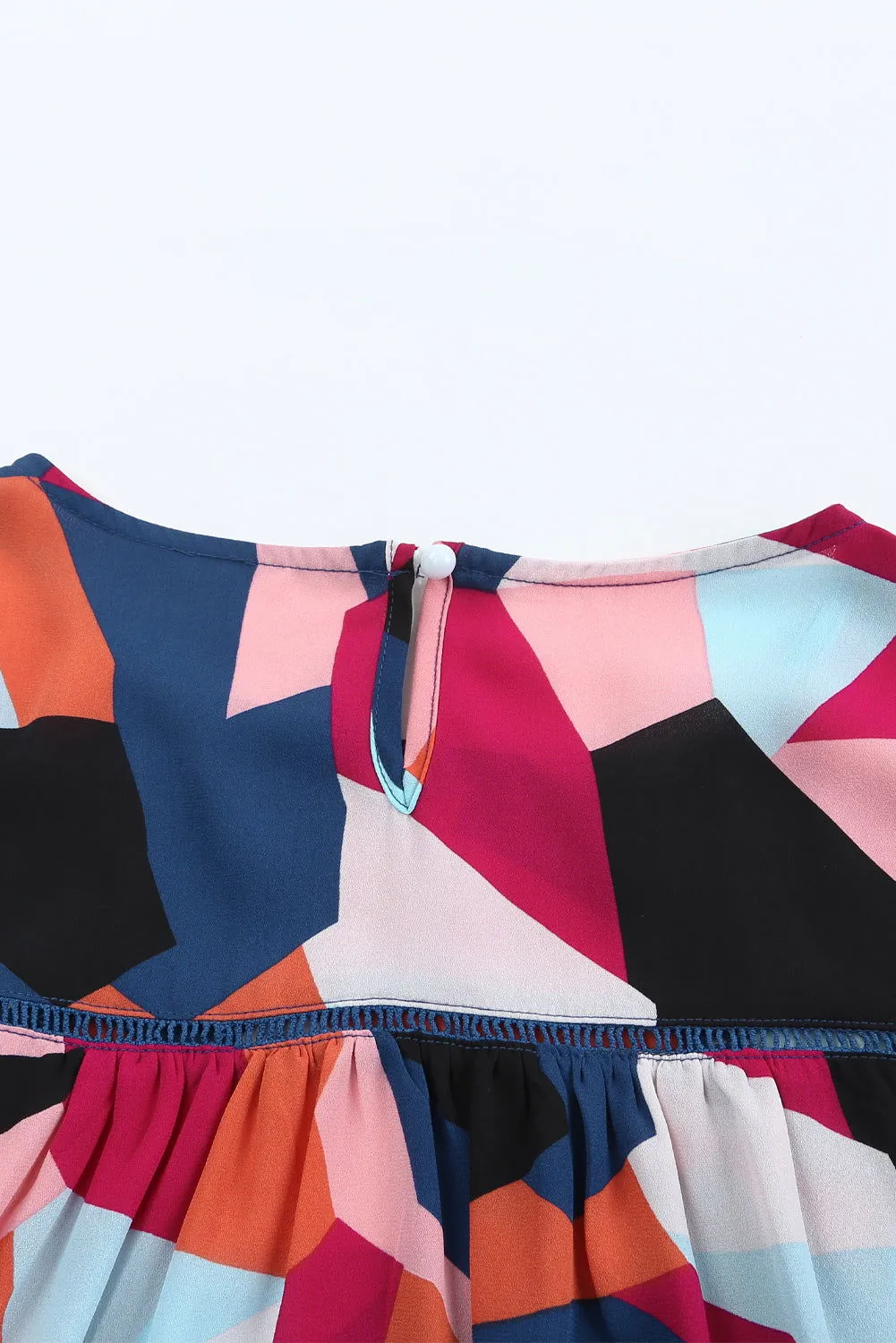 Multicolor Abstract Print Casual Puff Sleeve Blouse