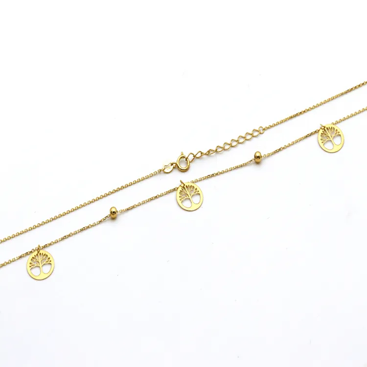 Real Gold Plain Tree Dangler Necklace With Beads 0239-11 N1326