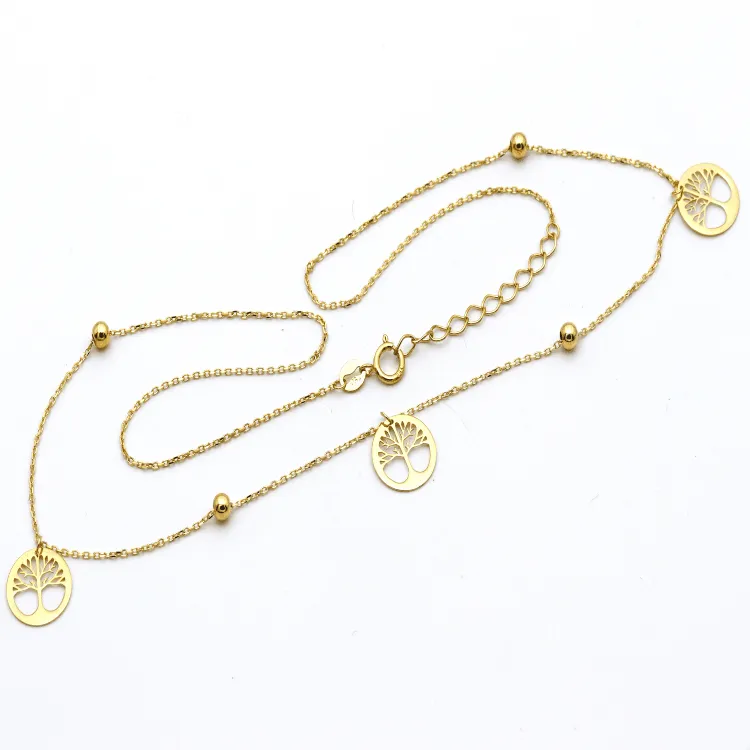 Real Gold Plain Tree Dangler Necklace With Beads 0239-11 N1326