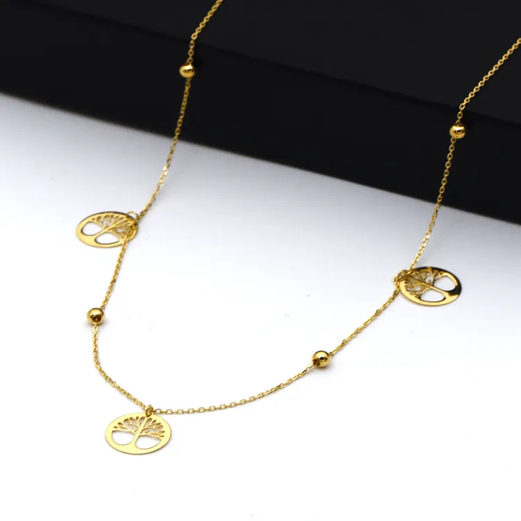 Real Gold Plain Tree Dangler Necklace With Beads 0239-11 N1326