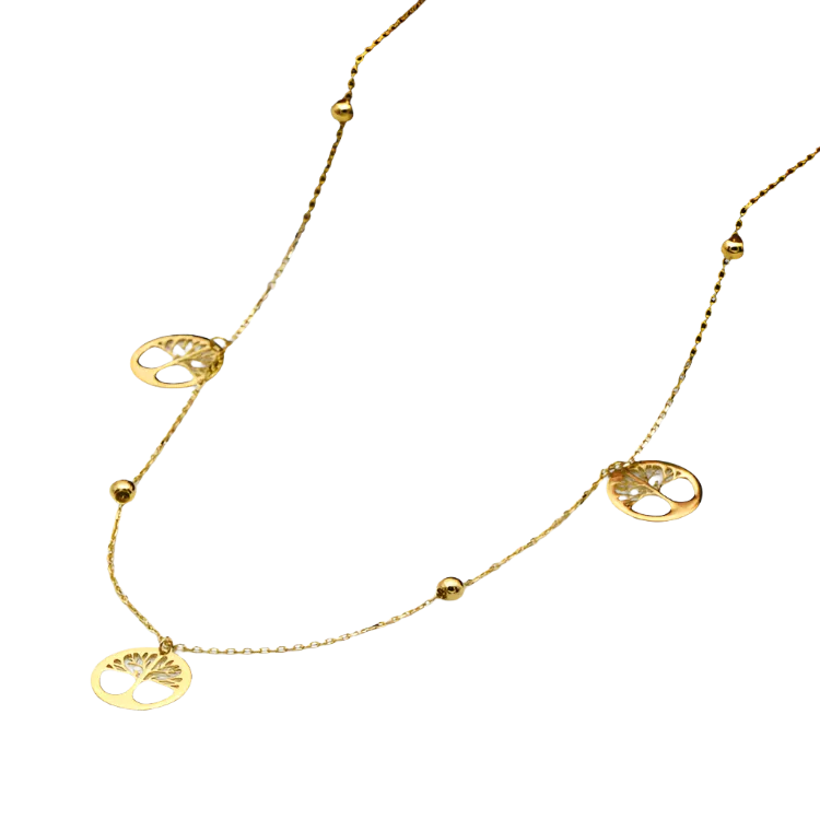 Real Gold Plain Tree Dangler Necklace With Beads 0239-11 N1326