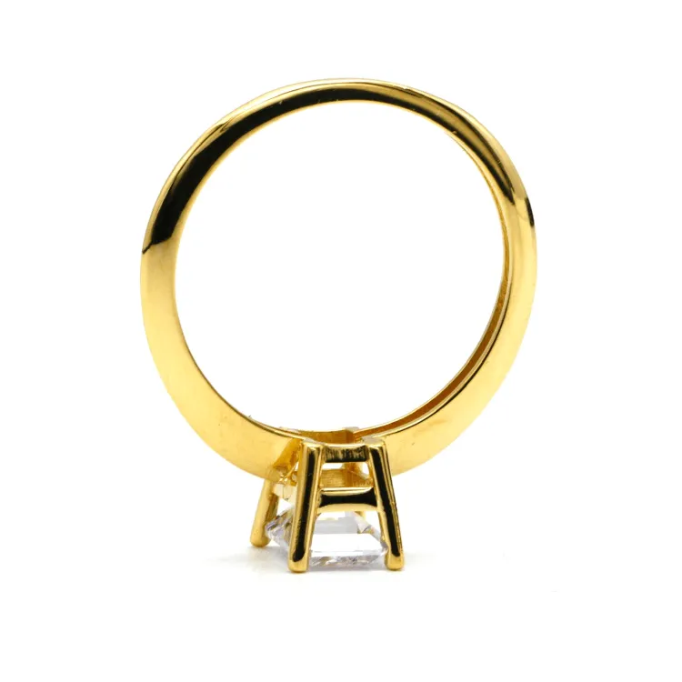 Real Gold Rectangle Stone Engagement and Wedding Ring 0107 (SIZE 5) R2211