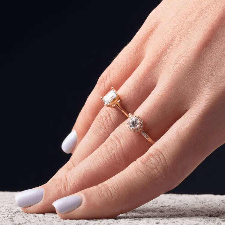 Real Gold Rectangle Stone Engagement and Wedding Ring 0107 (SIZE 5) R2211