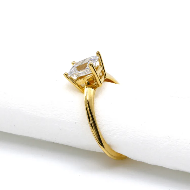 Real Gold Rectangle Stone Engagement and Wedding Ring 0107 (SIZE 5) R2211
