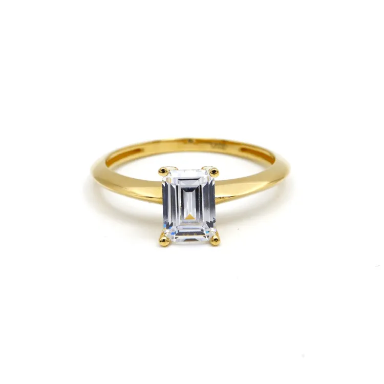 Real Gold Rectangle Stone Engagement and Wedding Ring 0107 (SIZE 5) R2211