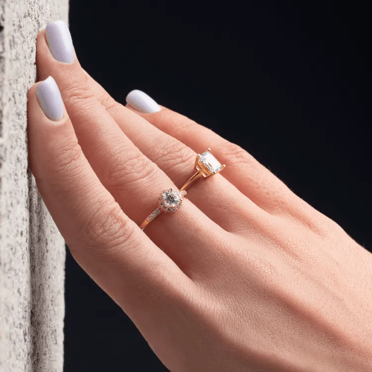 Real Gold Rectangle Stone Engagement and Wedding Ring 0107 (SIZE 5) R2211