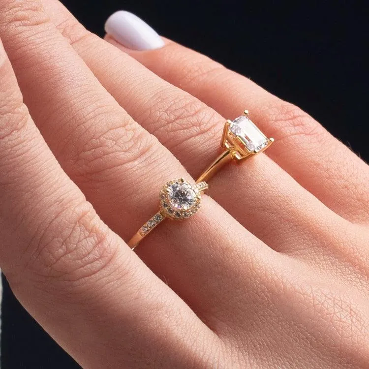 Real Gold Rectangle Stone Engagement and Wedding Ring 0107 (SIZE 5) R2211